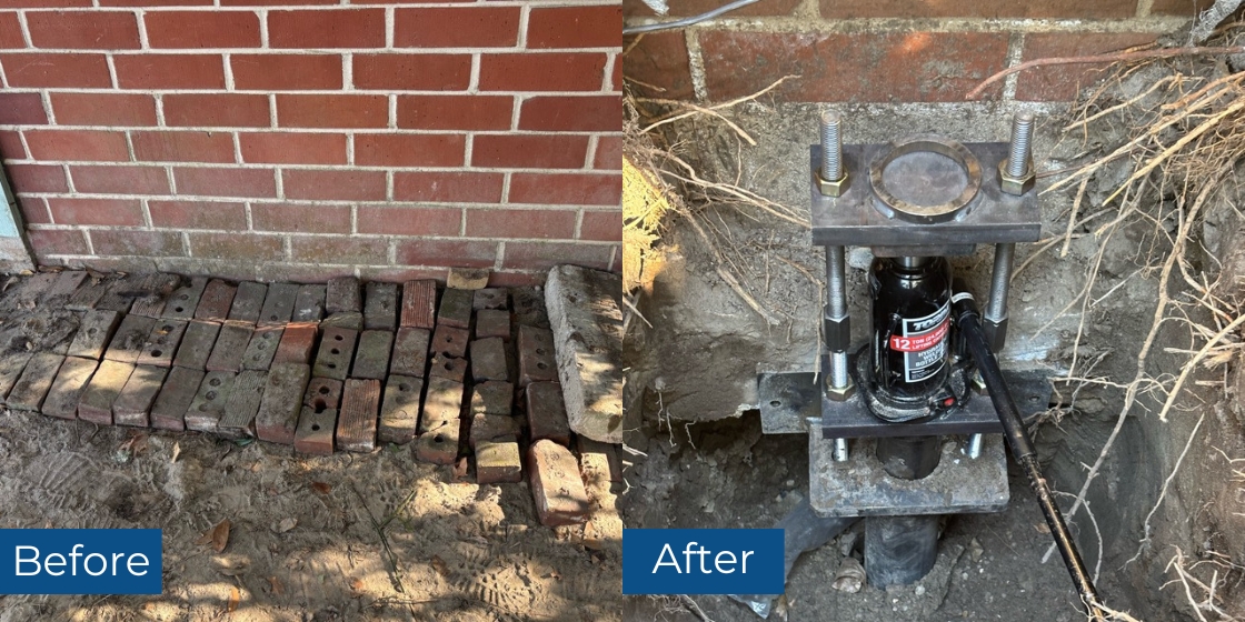 Before and after foundation settlement repair in Jacksonville, Florida