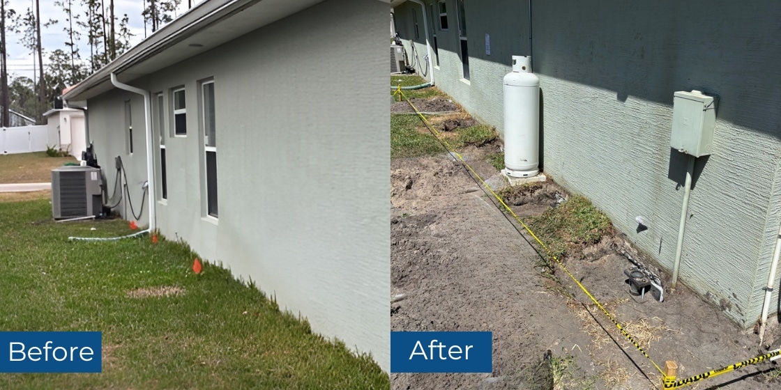 Before and after push pier installation in Palm Coast, Florida